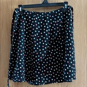 Volcom Black Polka Dot Wrap Skirt with Red, White, and Light Blue Dots
